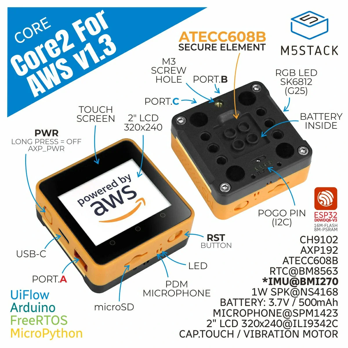 M5Stack Core2 for AWS Kit V1.3 - M5Stack Core2 review and price